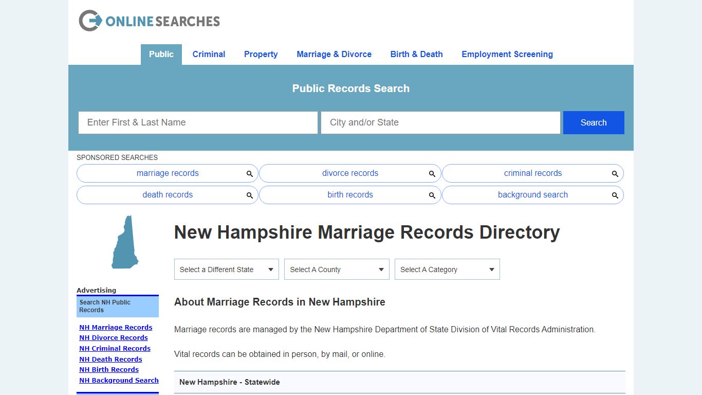 New Hampshire Marriage Records Search Directory - OnlineSearches.com